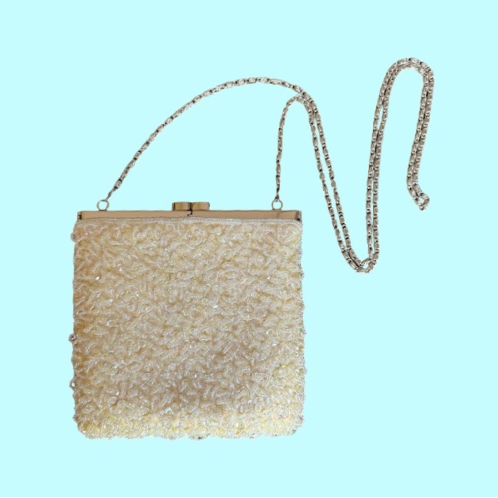 Elegant Vintage Cream Beaded Evening Bag